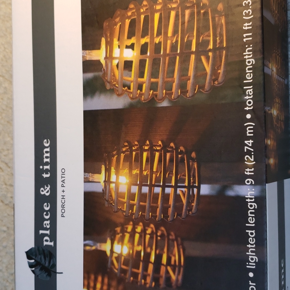 Place & Time NWT Wicker Porch and Patio String Lights